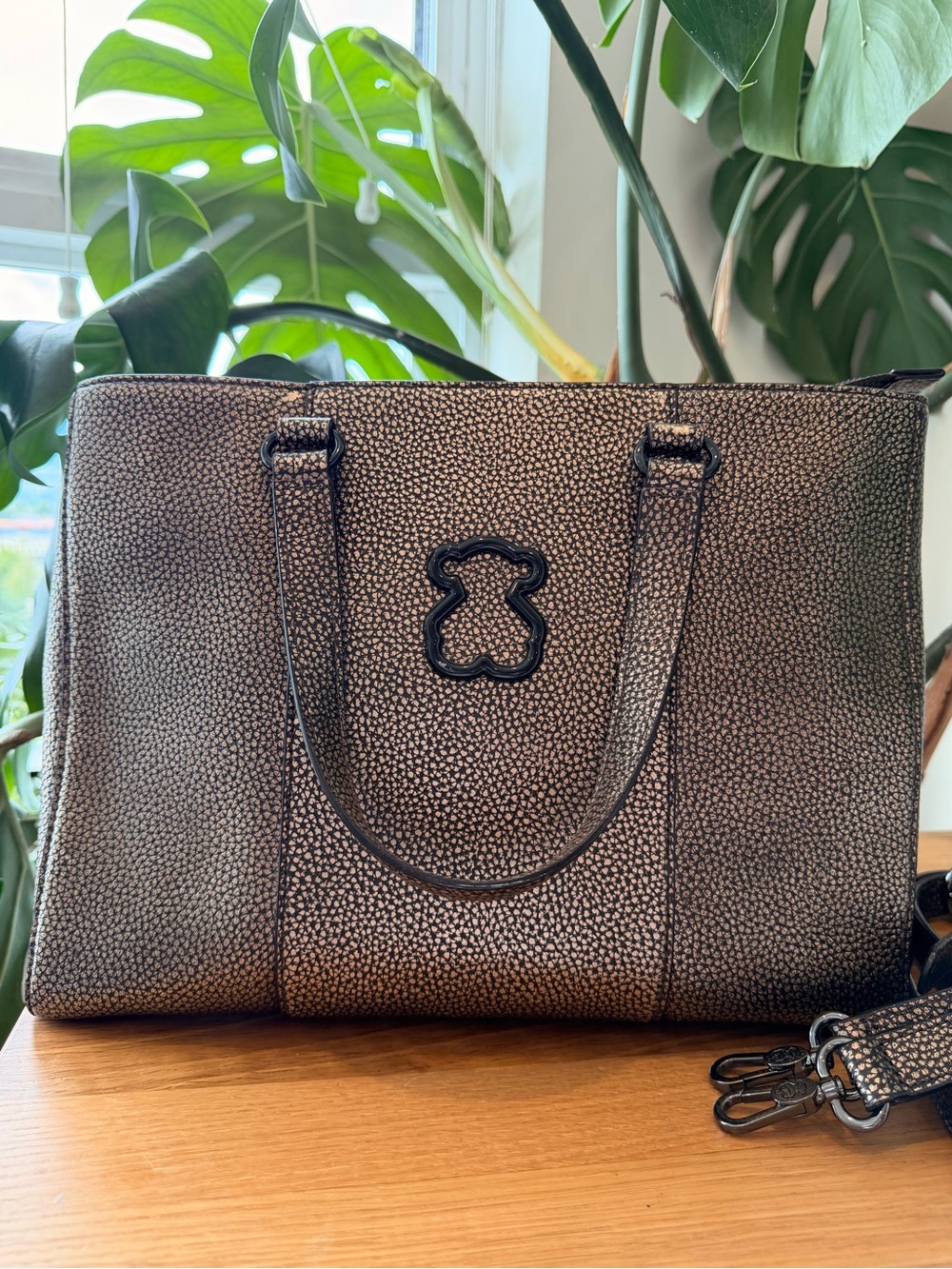 Tous Metallic Bronze Pebble Tote with Top Handles
